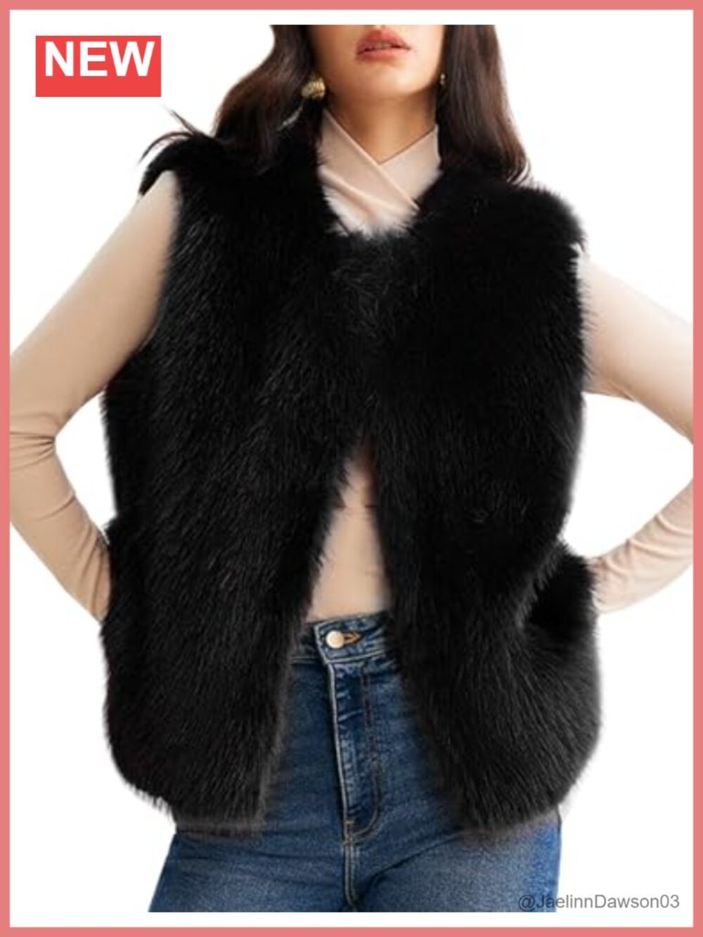 Faux Fur Vest Sleeveless Open Front Fall Winter Layering